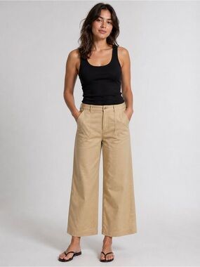 NYDJ Linen Blend Wide Leg Crop Pants Warm Sand Size 18 NWT
